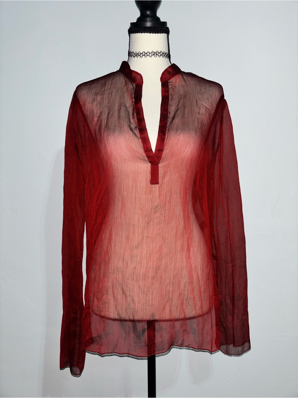 Tahari Crimson 100% Silk Sheer Top